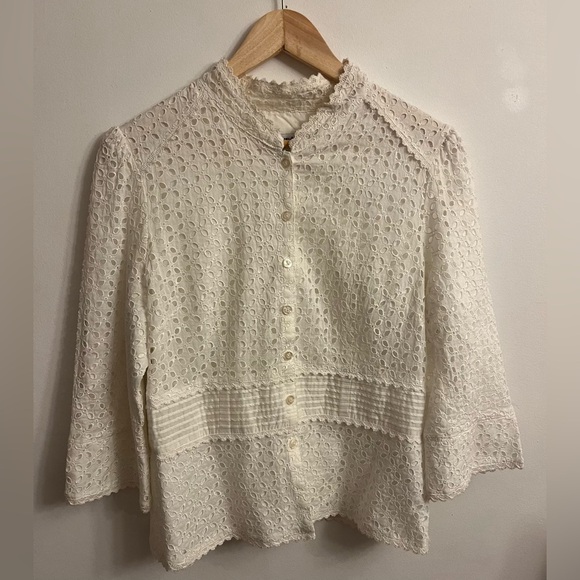 Nygard Women’s Blouse White Eyelet Mandarin Collar Size 12 - Picture 3 of 11